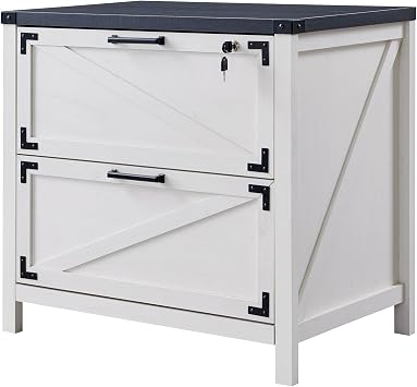 JXQTLINGMU 2 Drawer File Cabinet, 31" Wood Lateral Filing Cabinet with Lock for Home Office, Compatible Legal Letter/A4/F4,Sturdy and Solid Storage Furniture,White