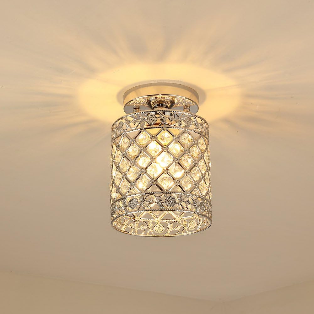 Create For Life® Mini Style Modern Decor Crystal Flush Mount Ceiling Light Fixture Crystal Chandeliers Light Ceiling Lamp for Hallway, Bar, Kitchen, Dining Room, Kids Room (6 inch Shade Dia)
