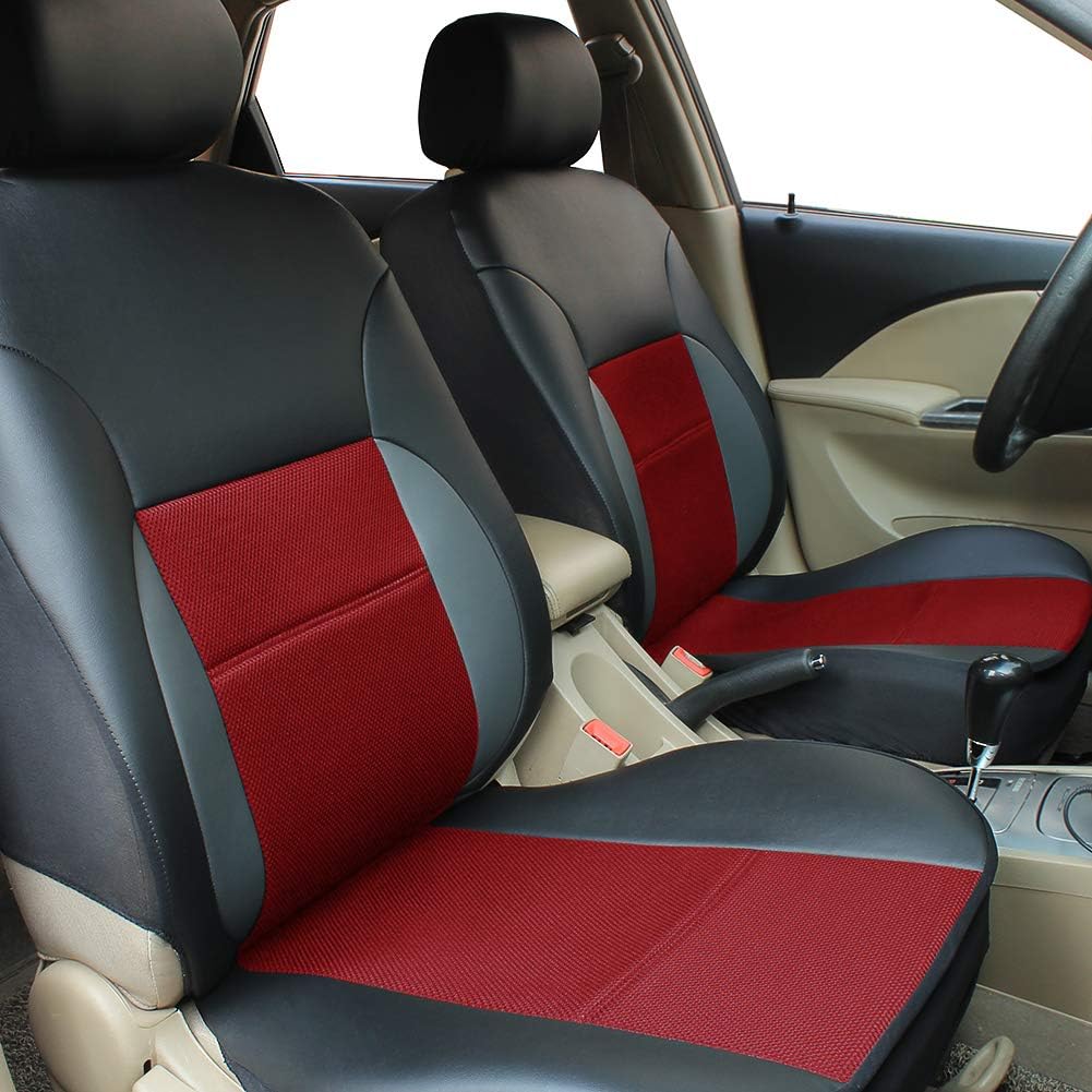 Car Seat Covers Full Set - Luxurious Leather Auto Front Rear Headrest Seat Protectors - Fits Most Car Truck Van SUV, 2 Front Seat Covers, Red