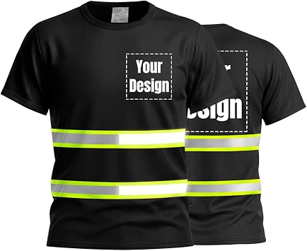 Hi-Vis Safety T-Shirts Customize Your Logo Protective Work Shirts with Reflective Strips S, Black Green - Style 2