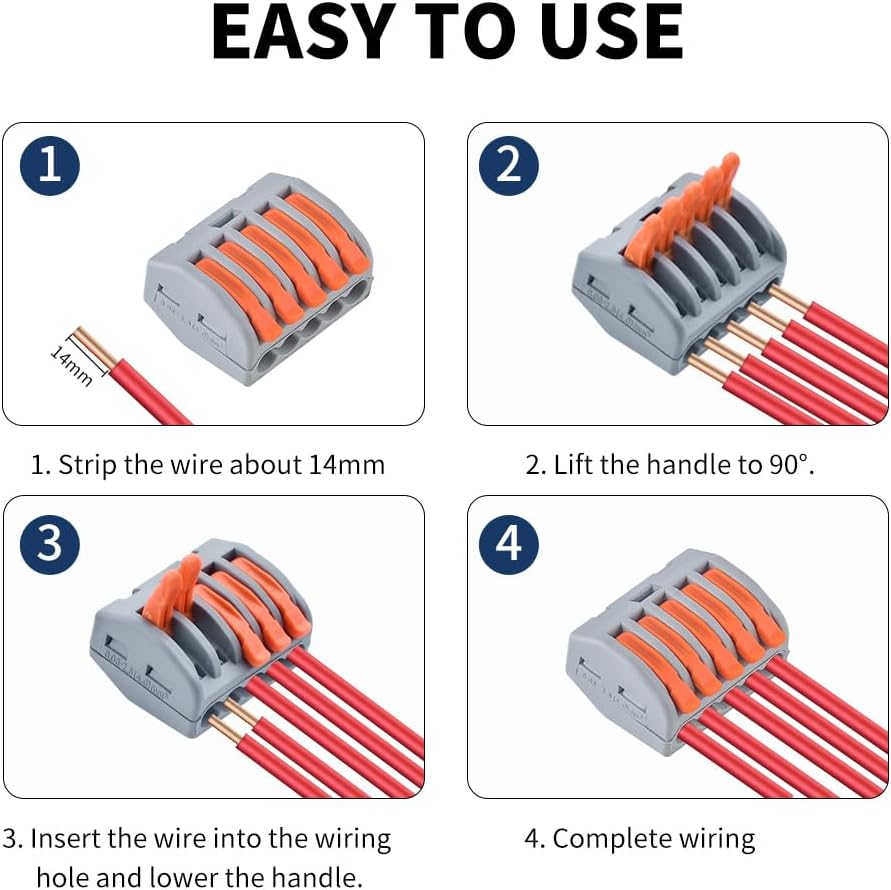50pcs Lever Wire Connectors, 5 Conductor Compact Electric Wire Splicing Connectors for Wiring 28-11 AWG