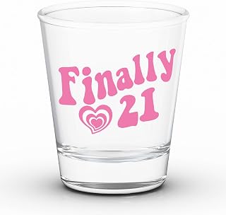 JUSTOTRY 21st Birthday Shot Glass - Finally 21st Birthday Gifts for Her 1.75oz Shot Glass Best 21 Birthday Decorations Gifts Ideal for Women 21 Decorations (Pink)