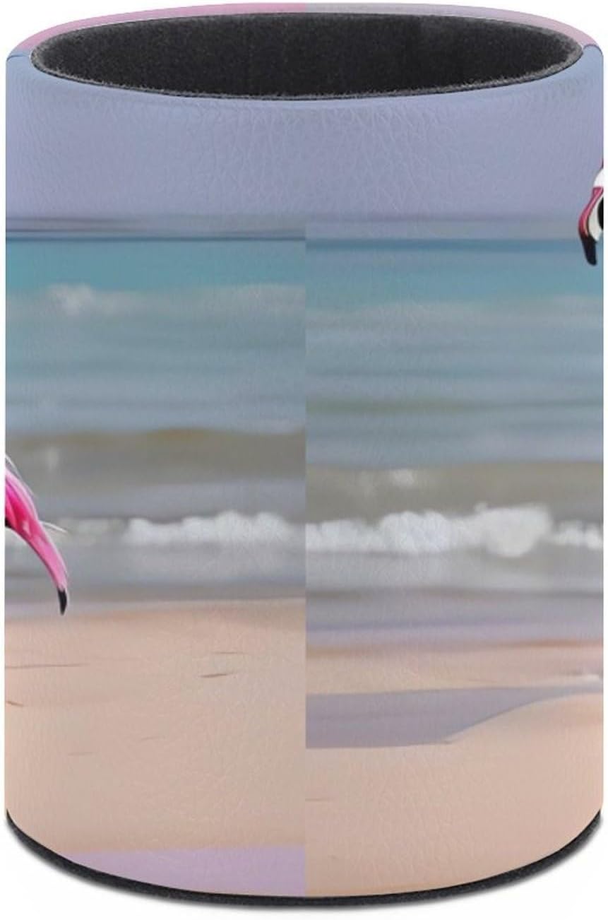 Office Flamingo on Beach Desk Organizer Pen Holder Round image 3