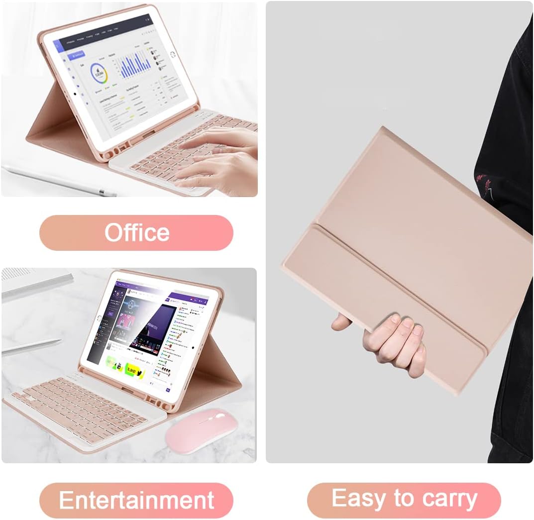 LAMA Wireless Keyboard Case with Mouse for iPad 10.2" 9th 8th 7th Generation, Detachable Bluetooth Keyboard with Pencil Holder for iPad 10.2 Inch/iPad Air 10.5"(3rd Gen)/iPad Pro 10.5 in, Pink - Image 3