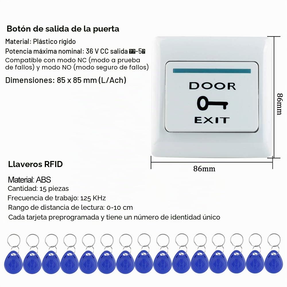 FST Kit de Sistema de Control de Acceso Impermeable al Aire Libre Teclado RFID Metal + Fuente de Alimentación DC12V + Tarjetas de Llave EM4100 de 15 Piezas (Sin Cerradura)