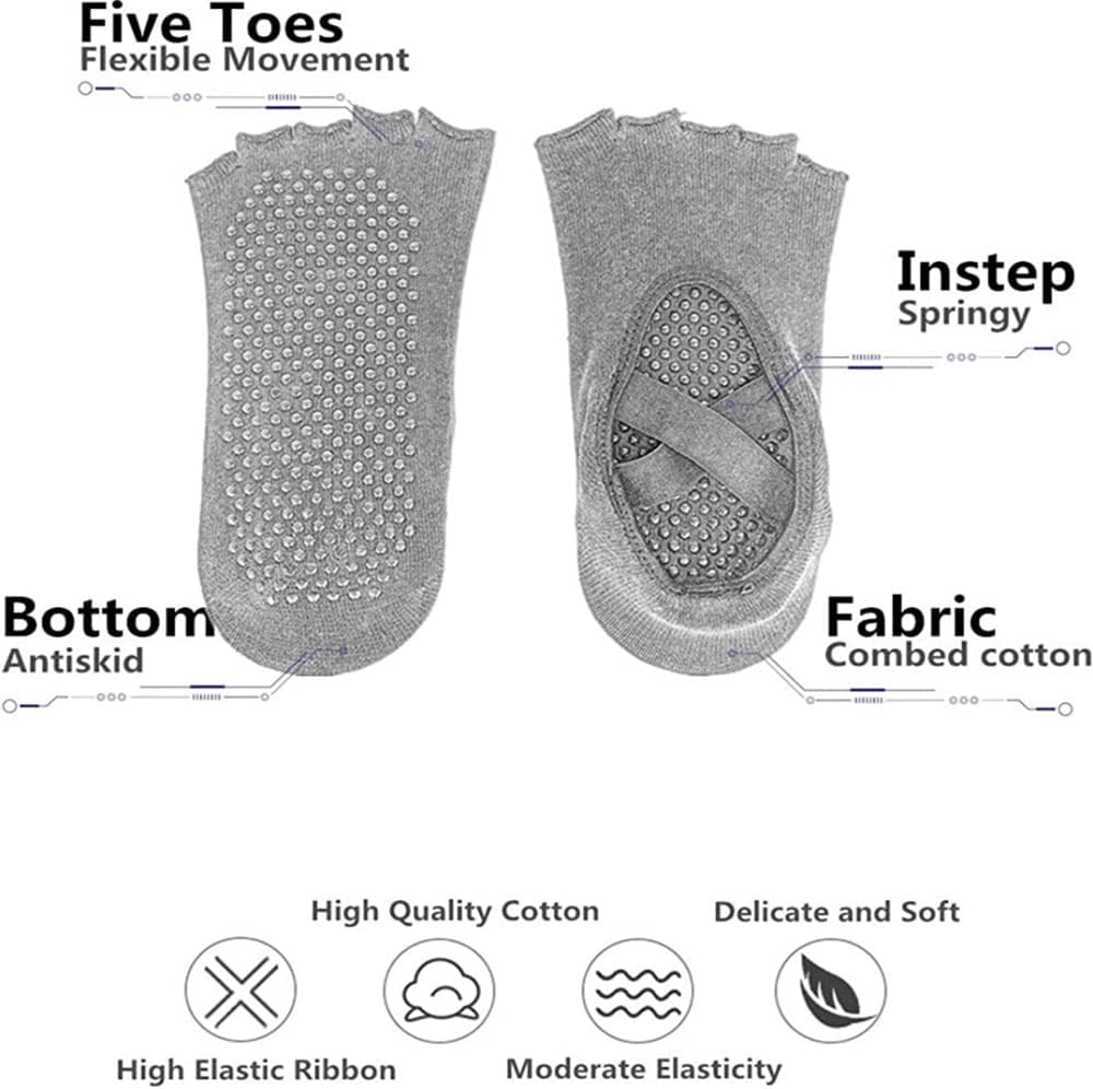 6Pair Yoga Socks for Women Non Slip Grips Straps Ideal for Pilates Pure Barre Ballet Dance Barefoot Workout