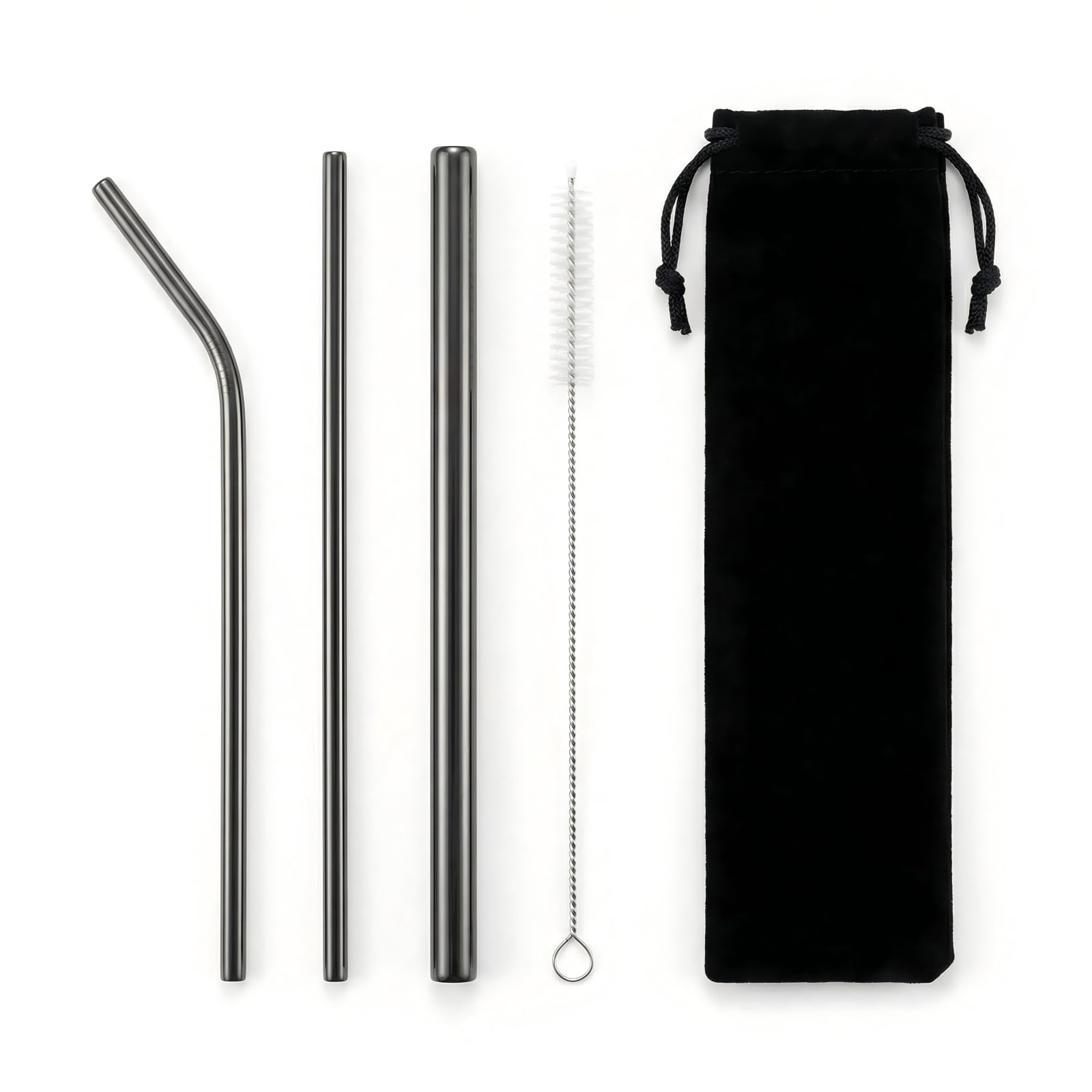 Metal Straws，3 PCS Reusable Metal Straws Drinking with Cleaning Brush for Camping and Picnics for Smoothie, Milkshake, Cocktail and Hot Drinks (Black)