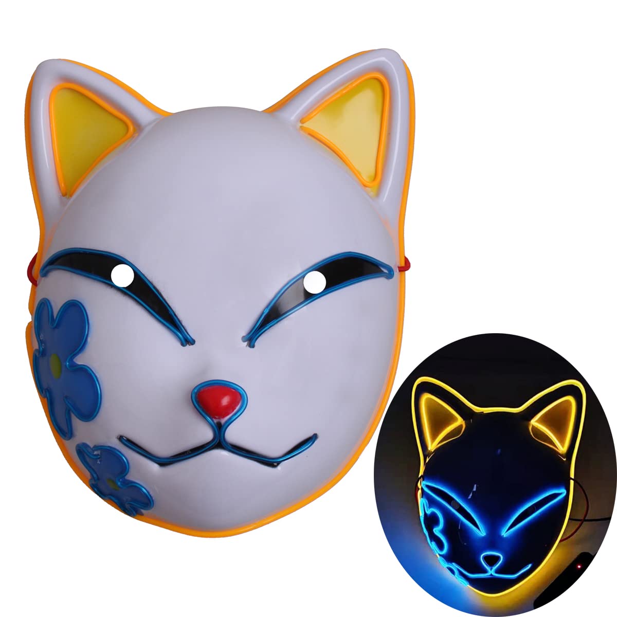 Sakura Anime Toys and Gifts: LED Halloween Mask LED Light Up Glowing Fox Cat Mask