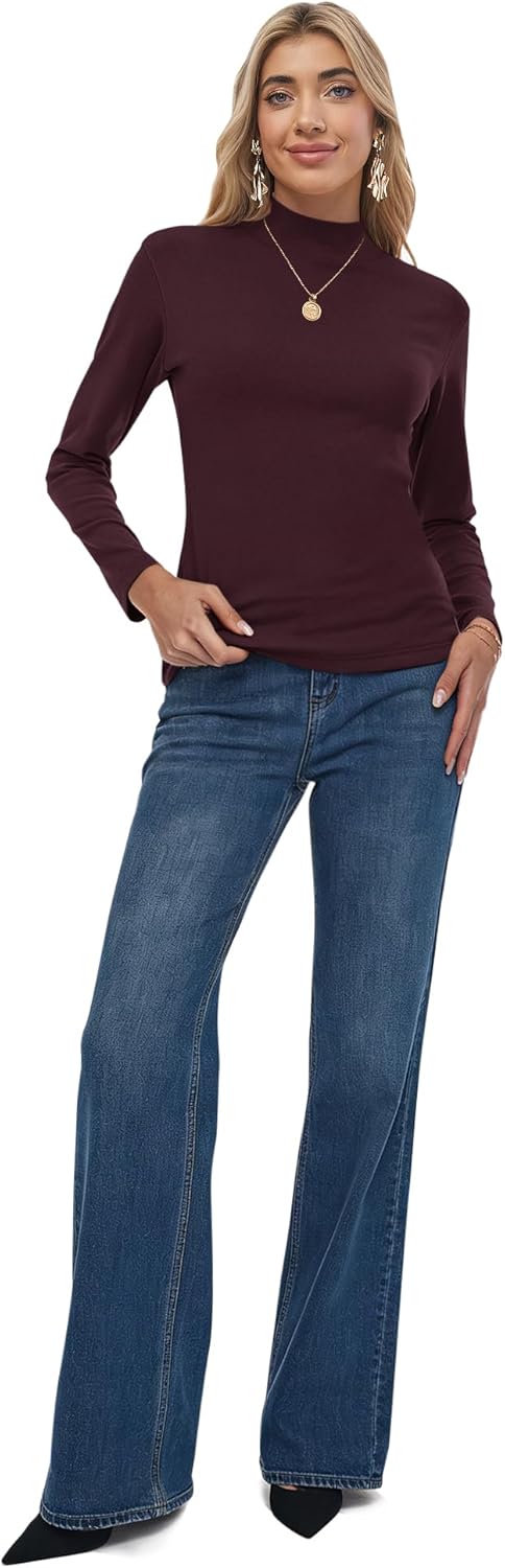 AUSELILY Turtleneck Tops for Women Mock Neck Long Sleeve Shirts Basic Lightweight Women Losse Fit Tops - Image 5