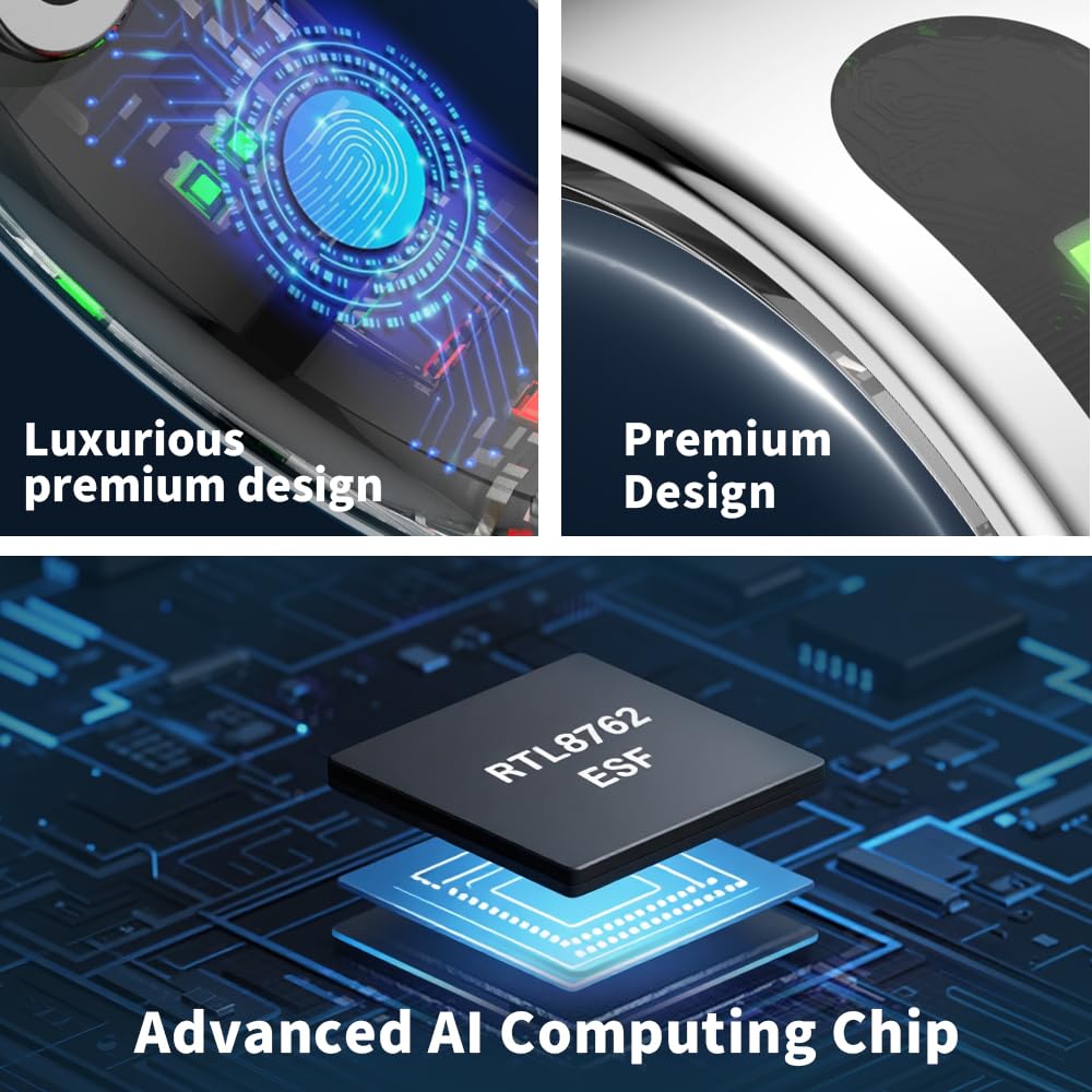 Anneau Intelligent LED Tactile, Tracker d'activité/Fréquence Cardiaque/Sommeil/Oxymétrie, Bague Connectée 5ATM, Contrôle Musique/Vidéo, Smart Ring Fitness Tracker Compatible iOS/Android (Argenté, 10)