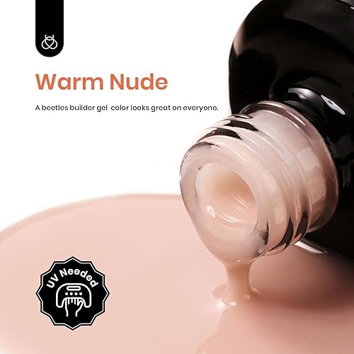 Miniatura 23 de Beetles Builder Gel de 0.5 onzas líquidas, gel fortalecedor 7 en 1 translúcido rosa nude, cepillo de extensión de uñas de gel UV en botella, no se