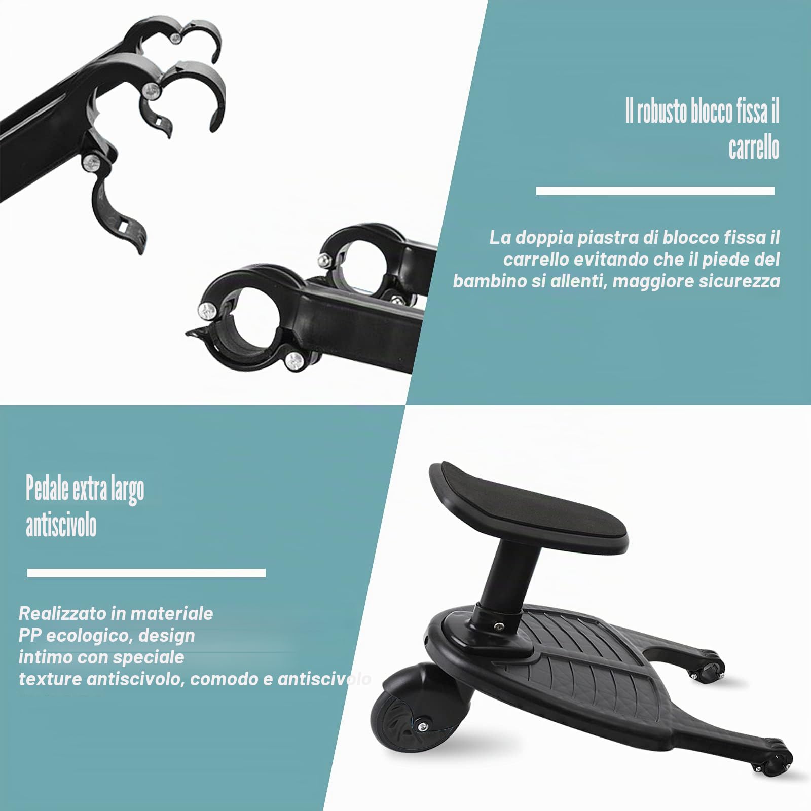 Vihir Pedana Passeggino con Sedile, Sedile Rimovibile E Assemblato Scheda, Pedana buggy board per bambini di 2-5 anni (25 kg)