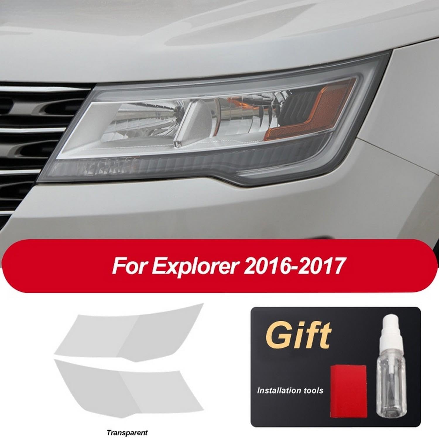 JCAKES 2 Pcs Car Headlight Protective Film Headlamp Restoration Transparent Black TPU Sticker ，for Ford Explorer 2016 2017 Accessories