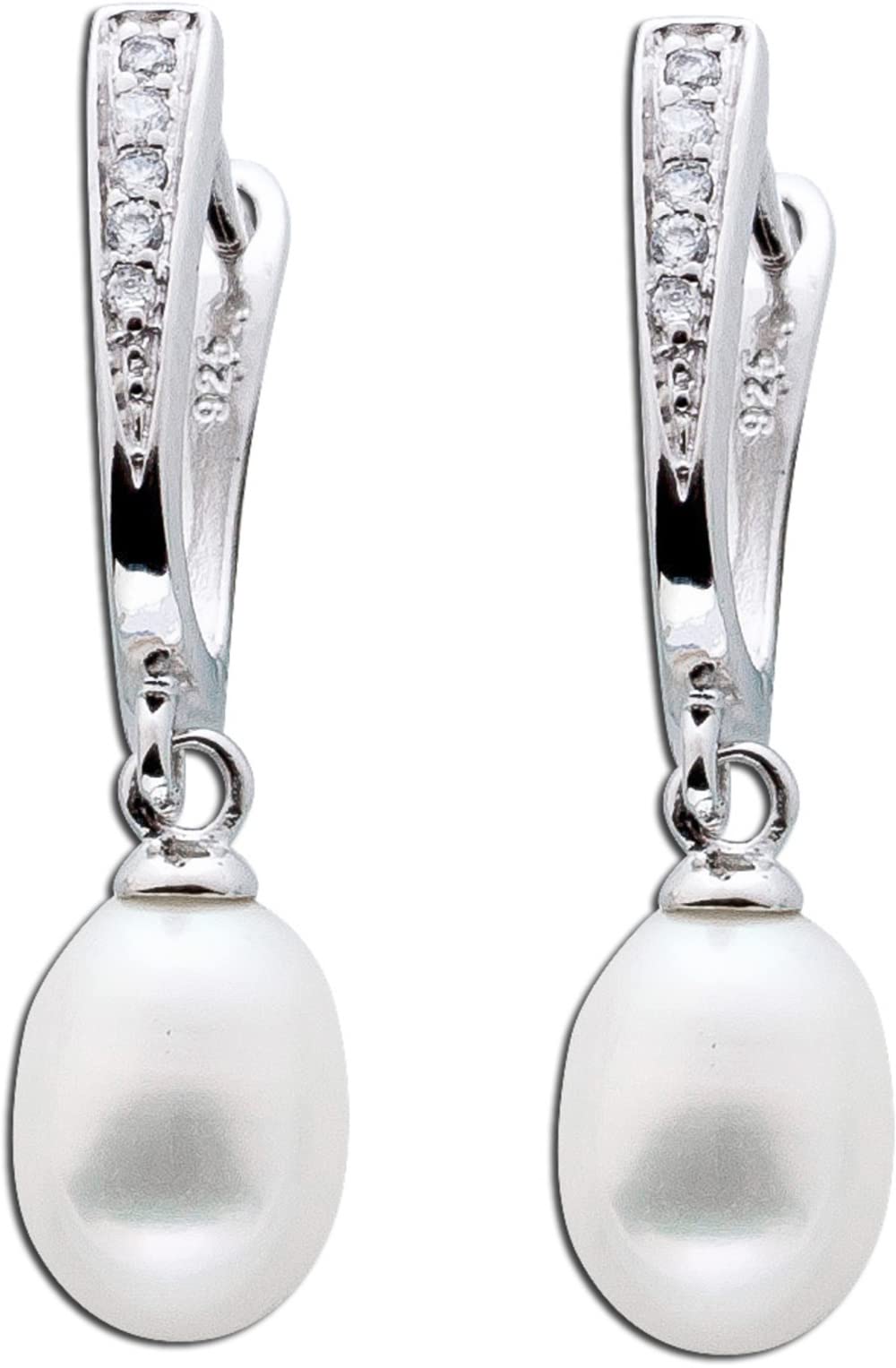 Ch.Abramowicz Perlen Ohrringe Silber 925 Süsswasserzuchtperlen 7.0mm weisse Zirkonia