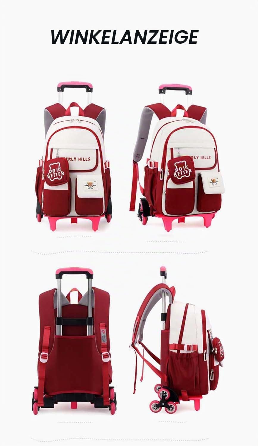 Schulrucksack Trolley für Mädchen Rucksack mit Rollen Schulranzen Mädchen Teenager Jugendliche Daypacks Kinder Schultasche Outdoor Camping Groß Schulranzen Wasserdichter Lässige Daypack