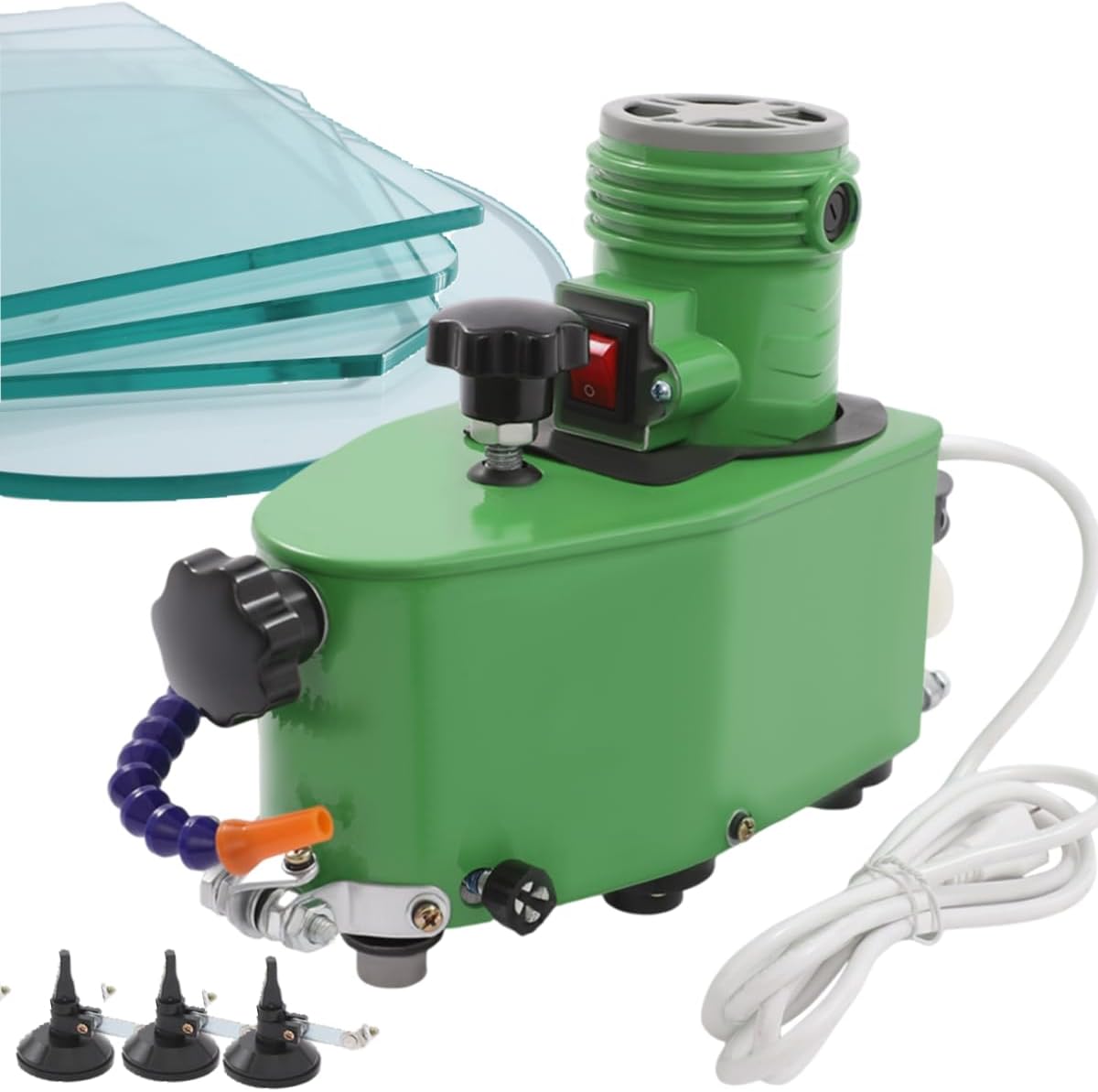 Cashewnuts Electric Glass Edging Machine Portable Small Glass Edger Straight Round Bevel Edge Grinder Polish for 3-20mm Thickness Glass Beveling & Polishing, 1100W 110V (Blue)