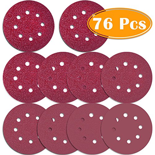 Paxcoo 76 Pcs 5 Inch Sanding Discs 40 60 80 100 120 180 240 320 400 800 Grit Sander Pads for Orbital Random Orbit Sander
