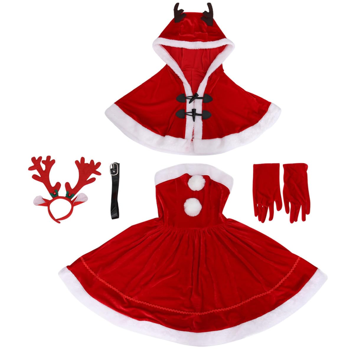 HOMSFOU Vestito Cosplay di Natale Rosso in Poliestere per Bambina