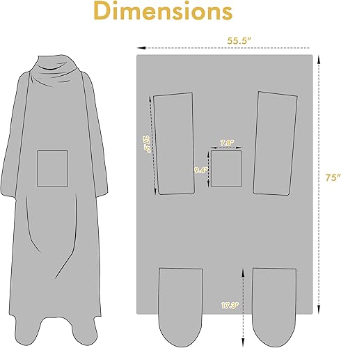 Miniatura 8 de Catalonia Manta de vellón para llevar puesta, con mangas y compartimientos para los pies, para mujeres y hombres, manta de microfelpa cómoda con