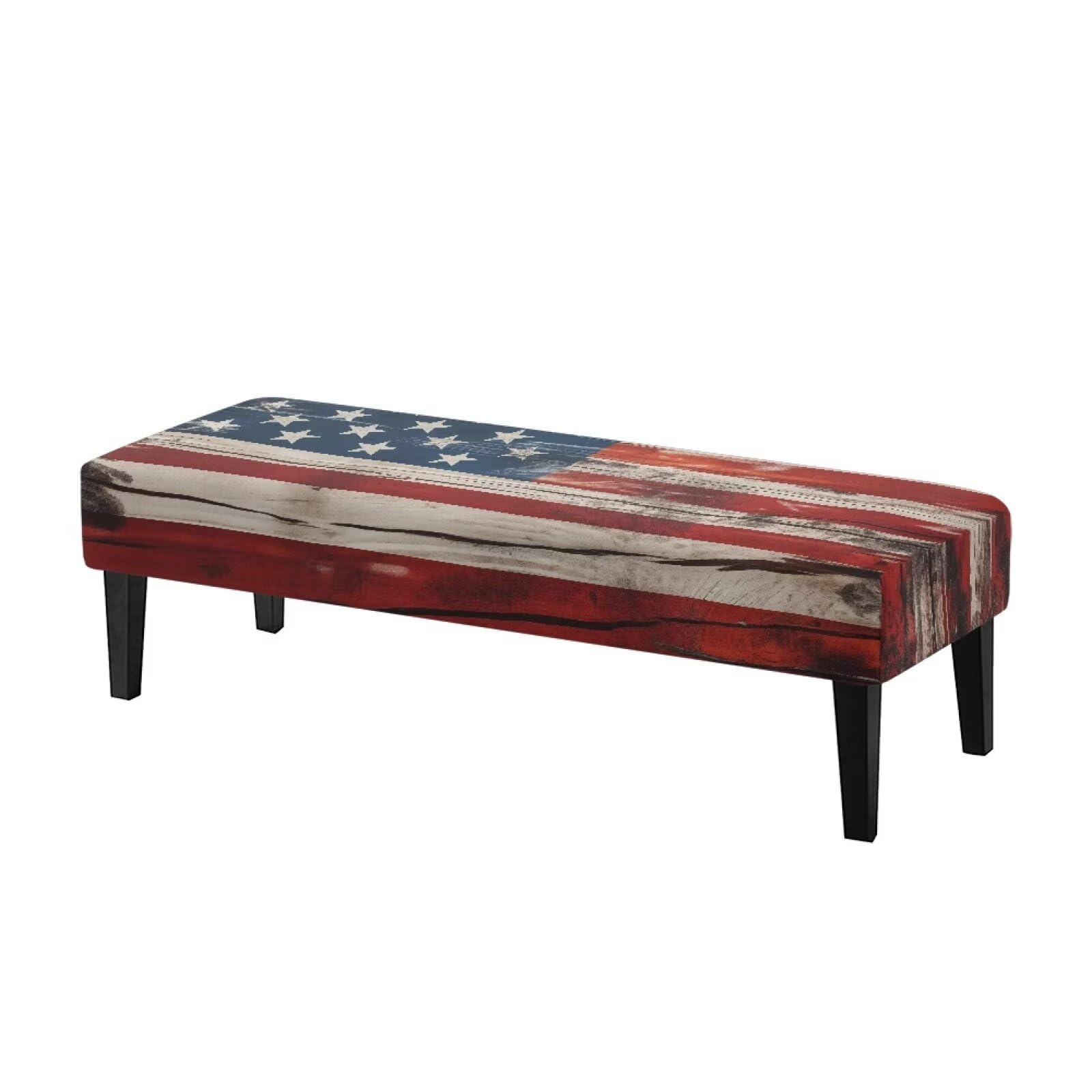 Cugasmaru Bench Seat Cover Blue American Flag Bench Covers Slipcover Rectangle 4th of July Decorations Waterproof Dining Chair Slipcover Vintage Patriotic Outdoor Seat Protector