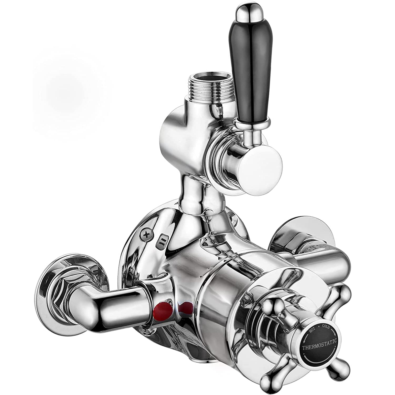ENKI, Downton, T69, Single Shower Unit Outlet, Twin Thermostatic Shower Valve, Black & Chrome Shower Tap Attachment for Bathroom Shower, Classic Shower Valve Style
