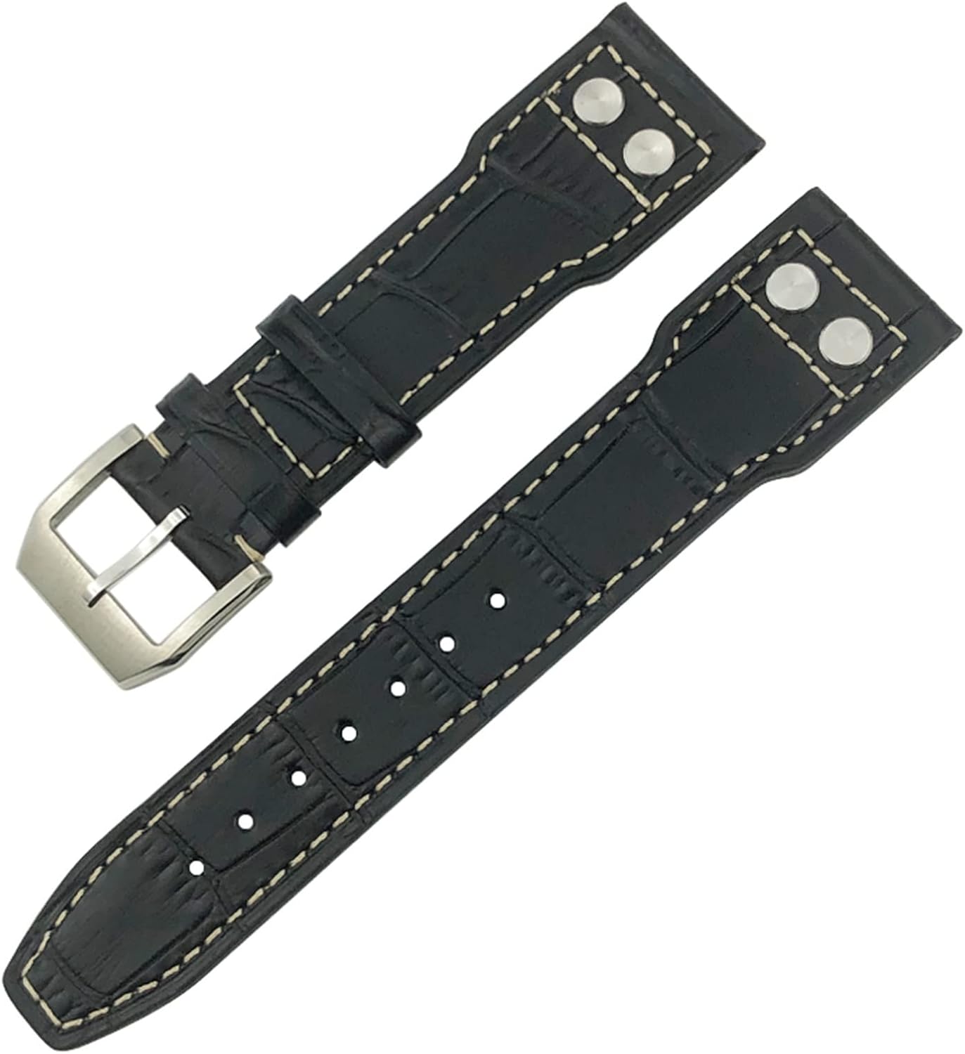 CZKE for IWC IW3777 IW3270 Mark 18 Big Pilot’s Watch Strap Soft Cowhide Bracelets 20mm 21mm 22mm Leather Watch Band (Color : Black Rivet Silver, Size : 20mm)