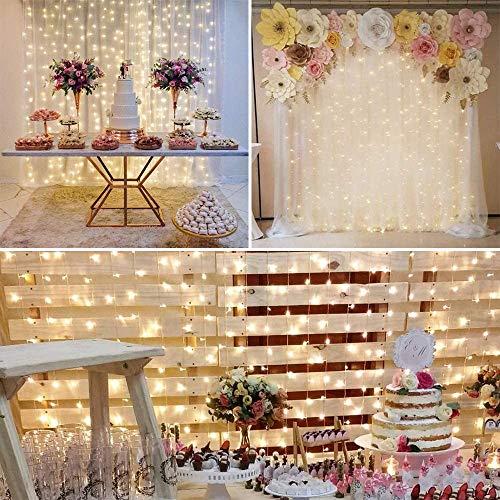 LE Lichtgordijn, 3 x 3 m, USB-lichtsnoer, gordijn met 300 leds, warmwit, 8 modi, dimbaar koperdraad, lichtketting met batterij voor buiten, binnen, decoratie voor slaapkamer, feestdecoratie, Kerstmis, bruiloft - Image 3