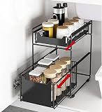 HUOLE Organizzatore da cucina con 2 cassetti scorrevoli, 2 cestini scorrevoli, impilabili, per riporre armadi, sotto lavabo, con cassetti, per cucina, bagno, ripostiglio (nero-2 pezzi) - 8