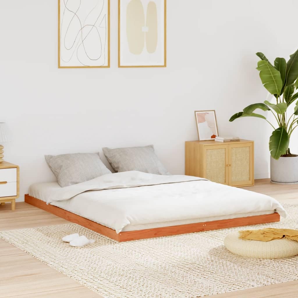 vidaXL Massivholzbett, Holzbett Bett für Schlafzimmer, Bettgestell Bettrahmen mit Lattenrost, Doppelbett Modernes Design, Wachsbraun 160x200cm Kiefer