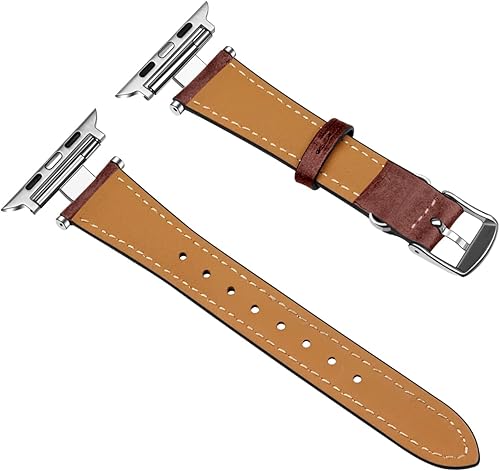 Miniatura 7 de Juntan Correa delgada de cuero compatible con Apple Watch 38mm 40mm 41mm 42mm 44mm 45mm 46mm 49mm, pulsera de reloj de cuero genuino en forma de I