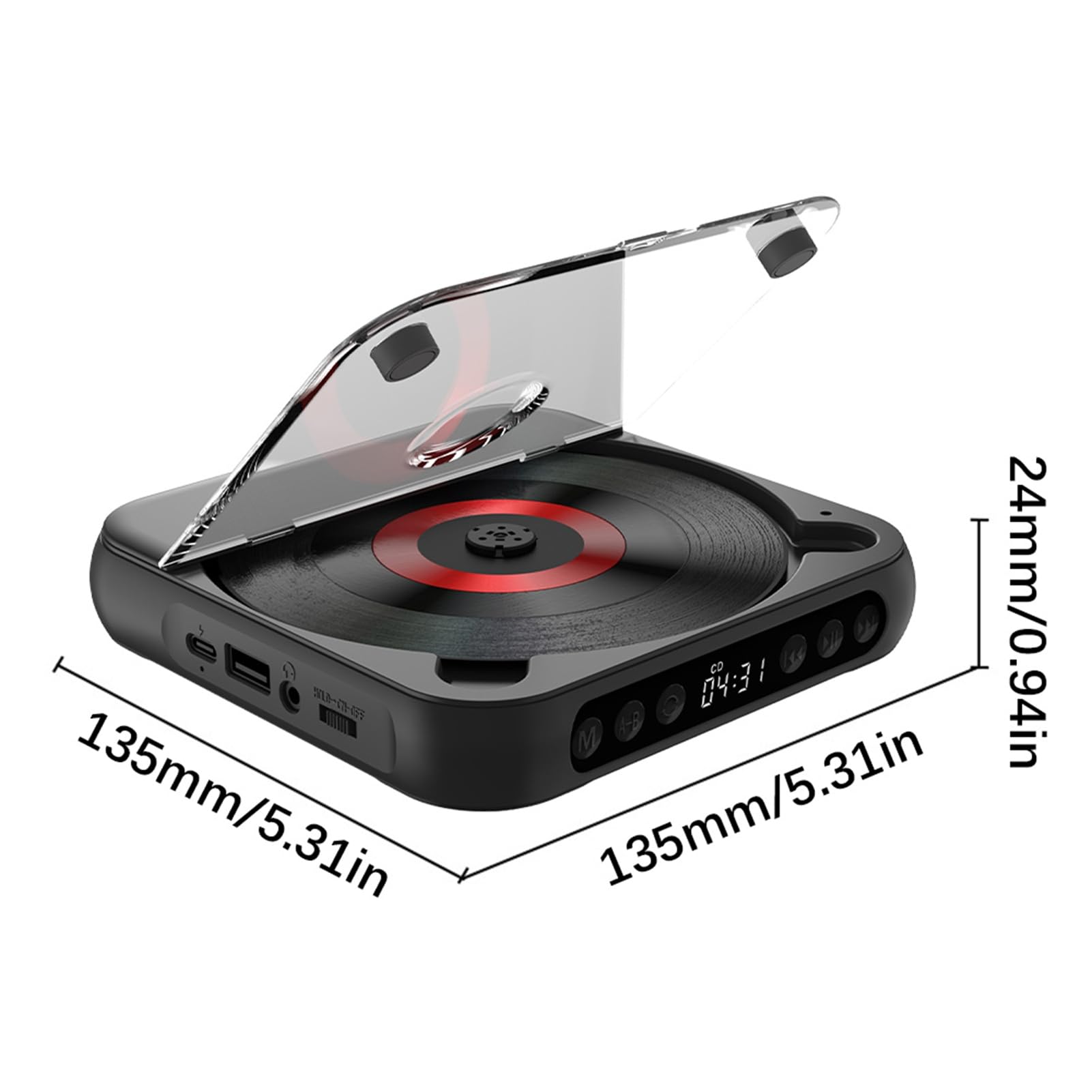 Kavolet Lecteur CD Portable BT - Lecteur CD avec Couvercle Anti-poussière - Casque Inclus - 6 Modes - Minuterie de répétition AB - Télécommande - Fonction de Lecture Externe