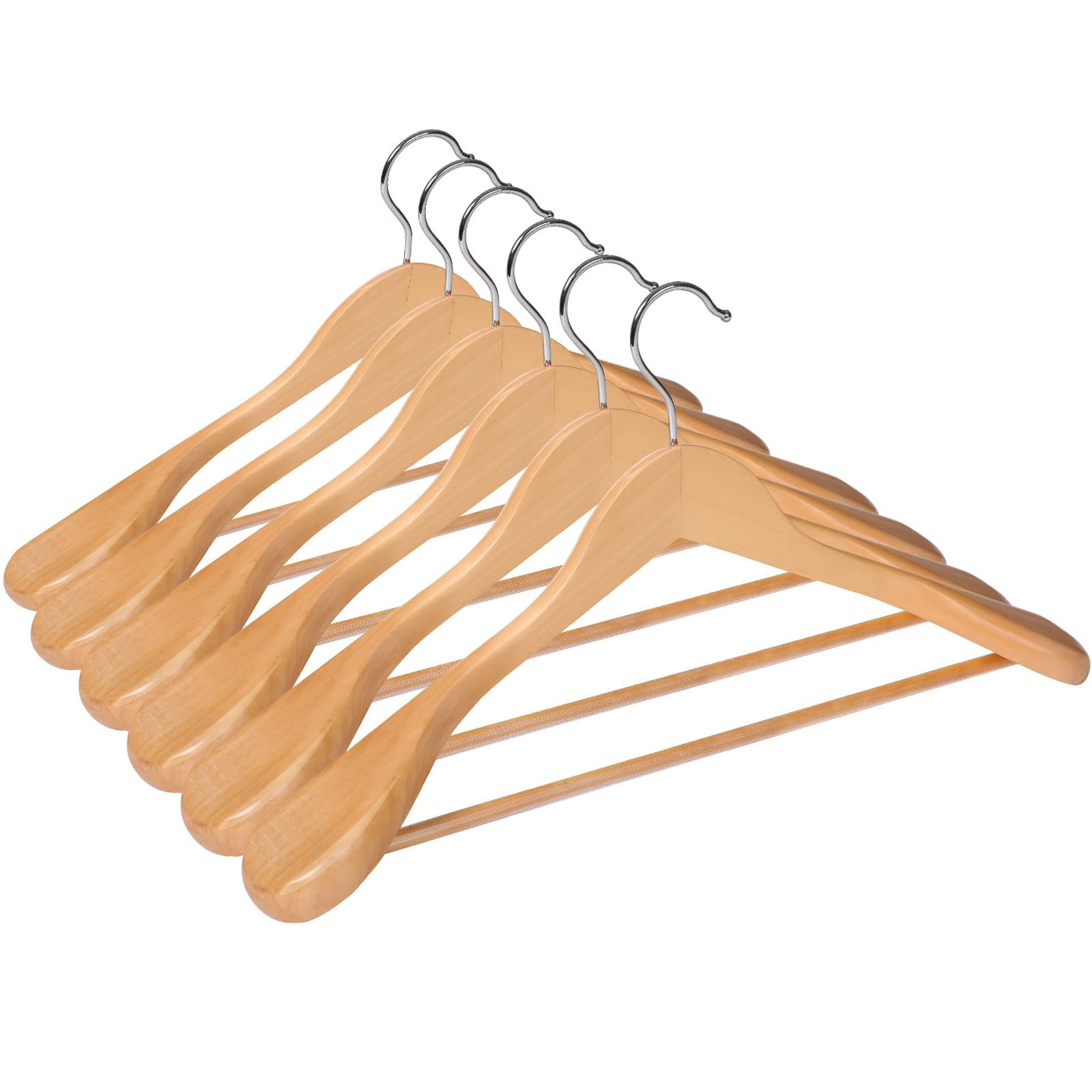 ABHENG Appendiabiti in legno, set di 6 rucce per Completi, gancio girevole di 360°, per giacche, camicie, abiti, cappotti, 44 x 5,5 x 23 cm (L x B x H), Naturale AWY0406N