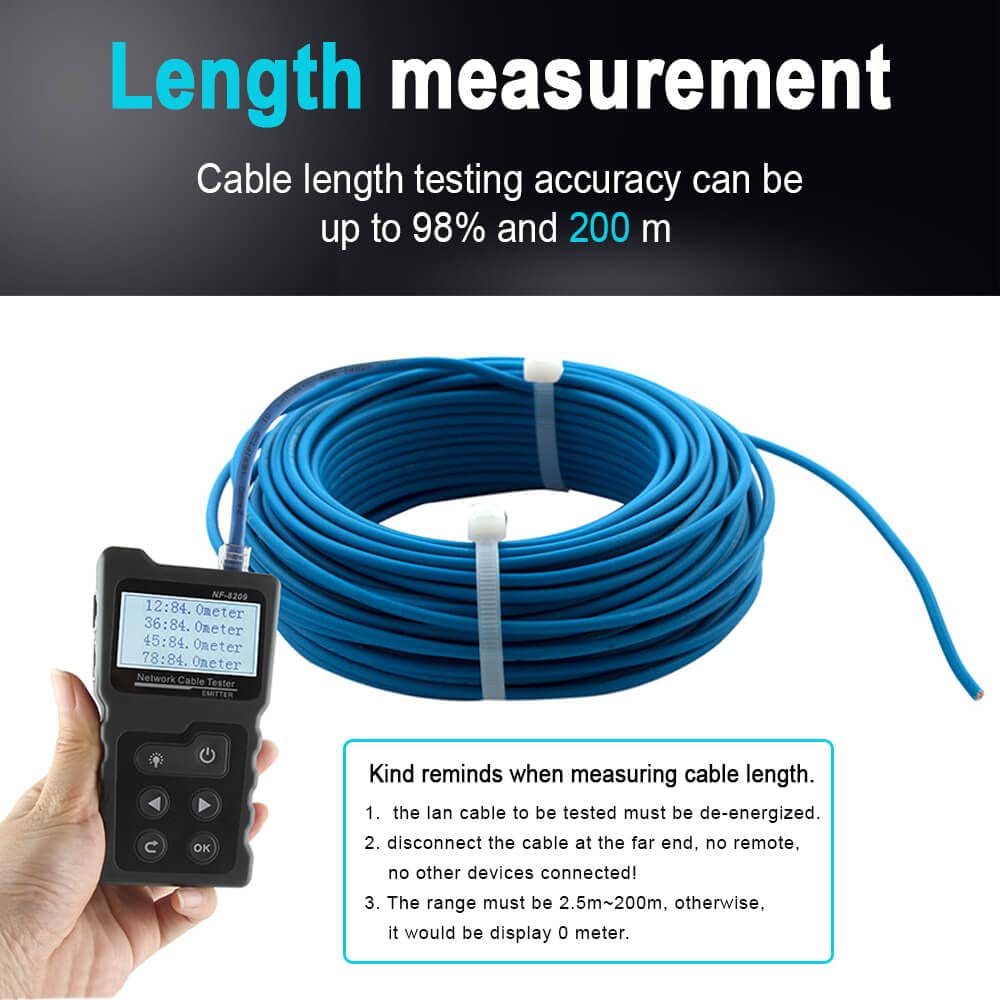 NOYAFA Cable and Network tester NF-8209 Advanced Network Cable Tracker Tone Generator and Probe Kit with Cable Testing Capabilities like Wiremap, Length, PoE