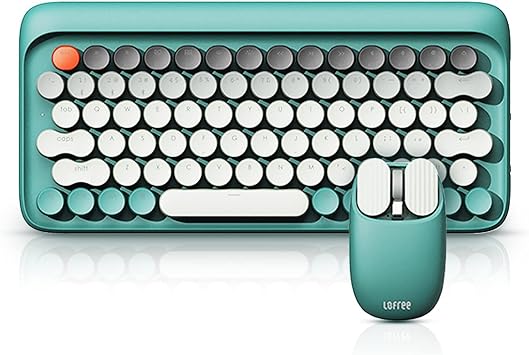 Amazon Lofree専門店 Bluetooth キーボード マウス セット ワイヤレス マルチペアリング ブルートゥースキーボード 無線マウス タイプライター 丸型キー 茶軸 メカニカル 有線 無線に対応 レトロ かわいい おしゃれ Usb充電式 英語配列 テンキーレス キーボード Pc