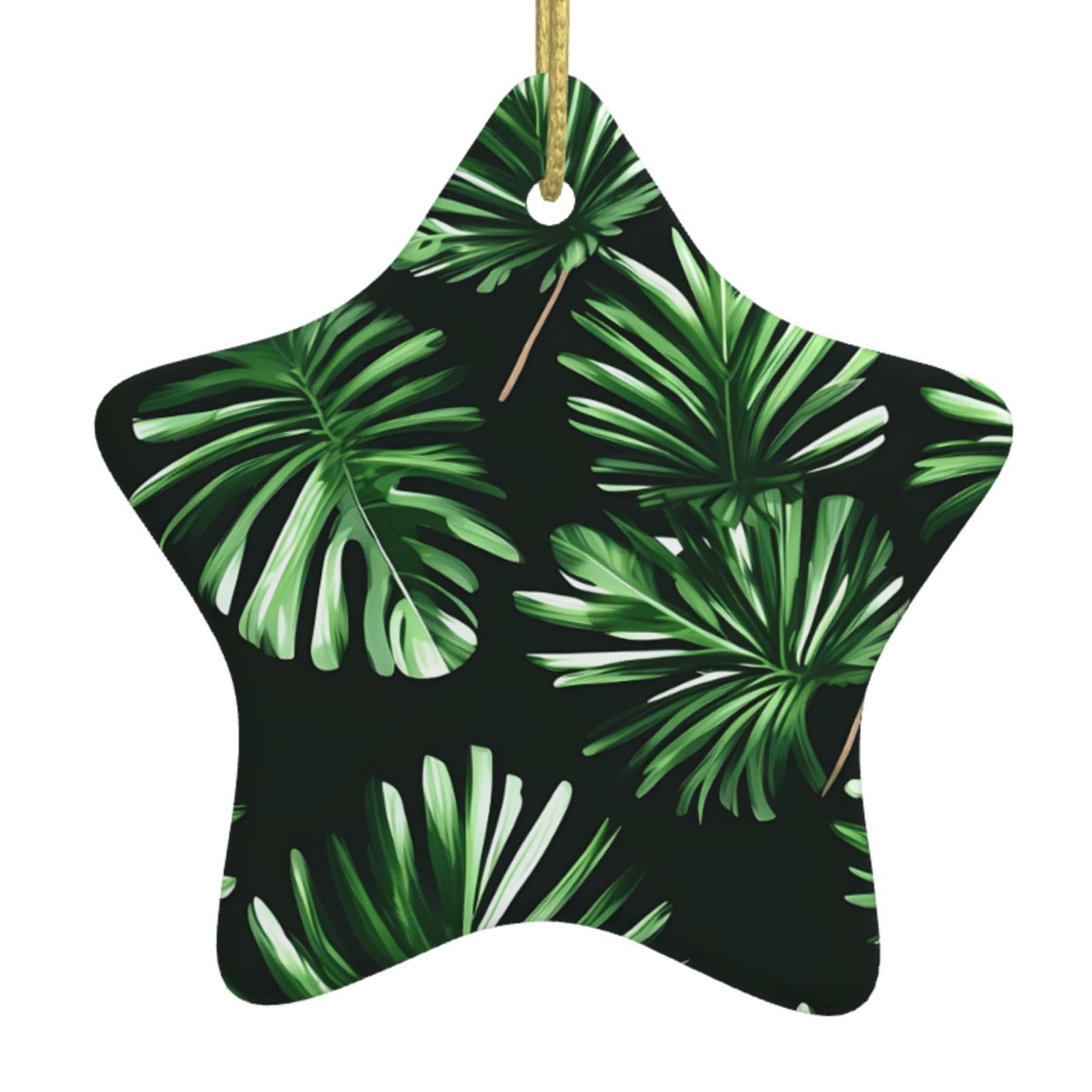 Nbtghga White Green Leaves Of Palm Tree Tropical Plant Print Christmas Ornaments, Ceramic Hanging Ornament, Round Shape Decorations
