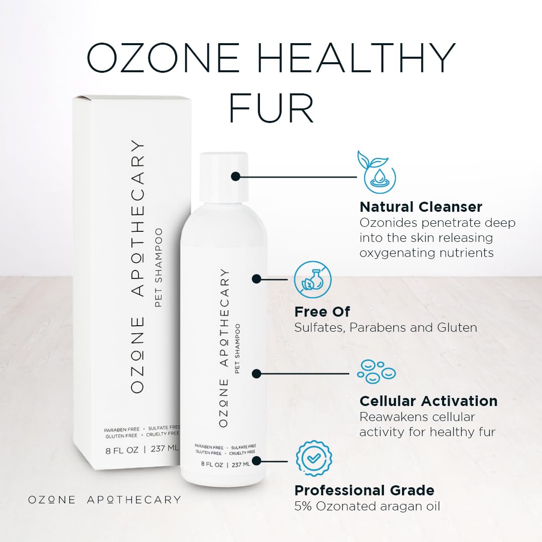 Ozone Apothecary Pet Ozone Shampoo | Ozone Infused Argan Oil Pet Shampoo | Natural Cleanser for Animal Skin and Fur | Ozonated Wash for Dogs & Cats