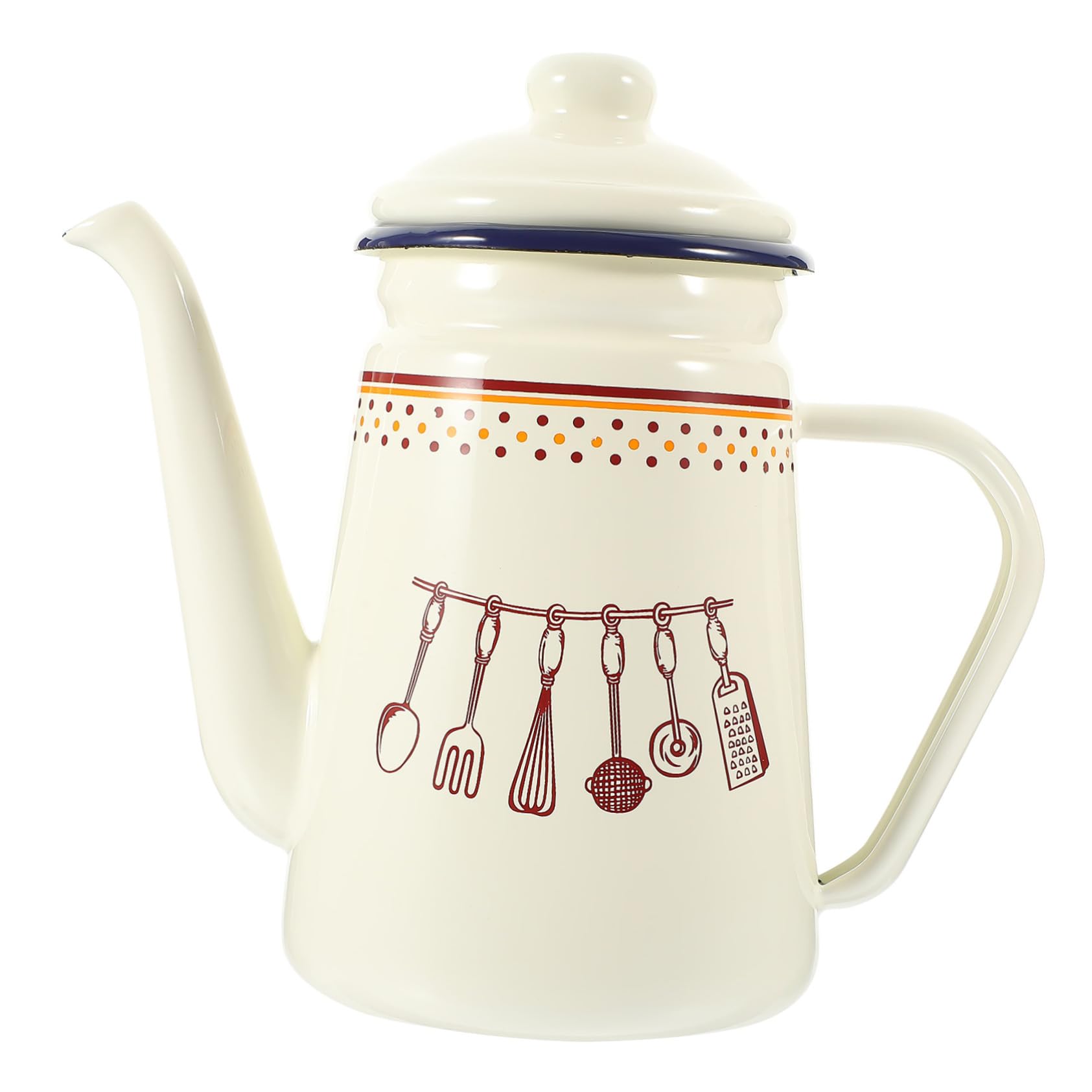 LABRIMPEnamel Milk Teapot Milk Dispenser Stovetop Whistling Kettle Coffee Percolator Chinese Tea Pot Enamel Serving Jug Ceramic Teapot Small Coffee Pot Milk Foam Cup Old Fashioned White