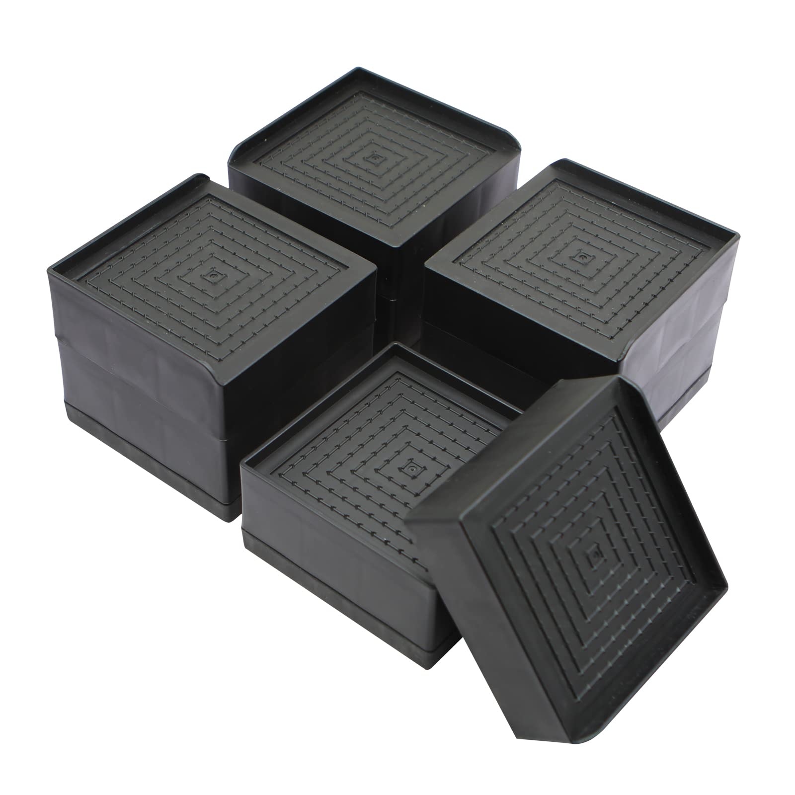 MYMULIKE Bed Risers 8 Pack, Lifts 2 or 3.8 inch, Oversized Fits 4.5 inch Legs, Heavy Duty 10000lbs Adjustable Furniture Bed Frame Risers Blocks for Desk Chair Couch Bed Legs Frame Black