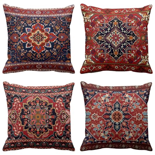 Britimes Throw Pillow Covers, Retro Tribal Ethnic Home Decor Set of 4 Pillow Cases, 18 X 18 inches Sofa Cushion Couch Sofa Pillowcases Decorative