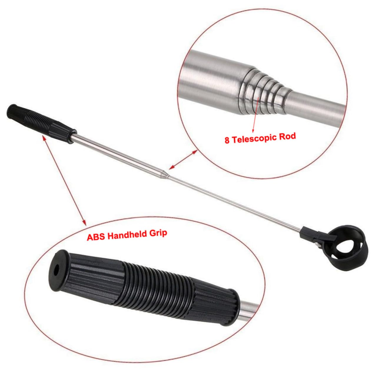 Garneck 8-Section Telescopic Golf Ball Retriever Stainless Steel Shaft Abs Grip Auto Locking 2m Extendable Easy to Use for Balls
