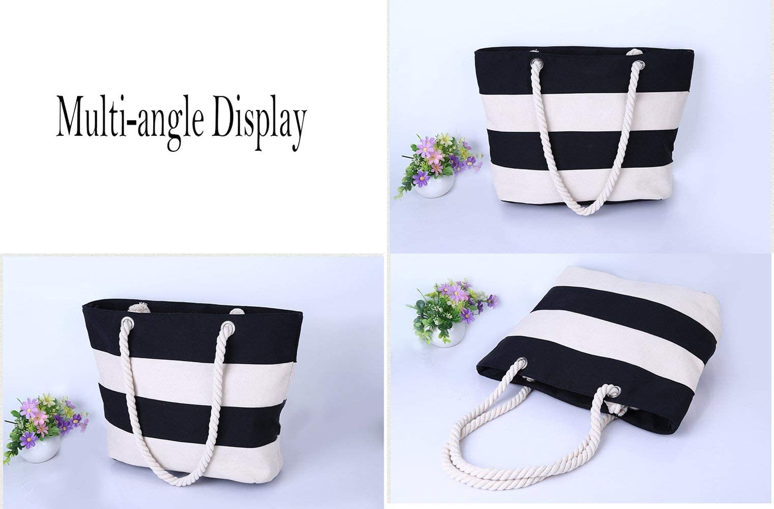 Nevenka Canvas Tote Beach Bag With Zipper Top Handle Handbag Shoulder Bags Shopping Bag (Style 1, Multicolor 2)