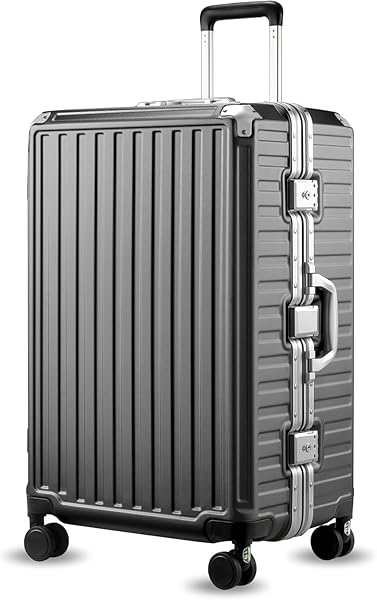LUGGEX Checked Suitcase with Spinner Wheels, 8010S Aluminum Frame Zipperless Polycarbonate Hard Shell Suitcase (ZX-Core, Charcoal Metallic, 28 Inch)