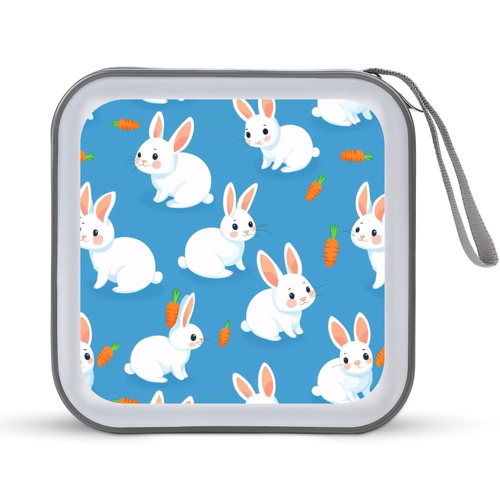 Rabbit Bunny Carrot Printed CD Case Portable DVD Holder Storage Organizer for Home Travel