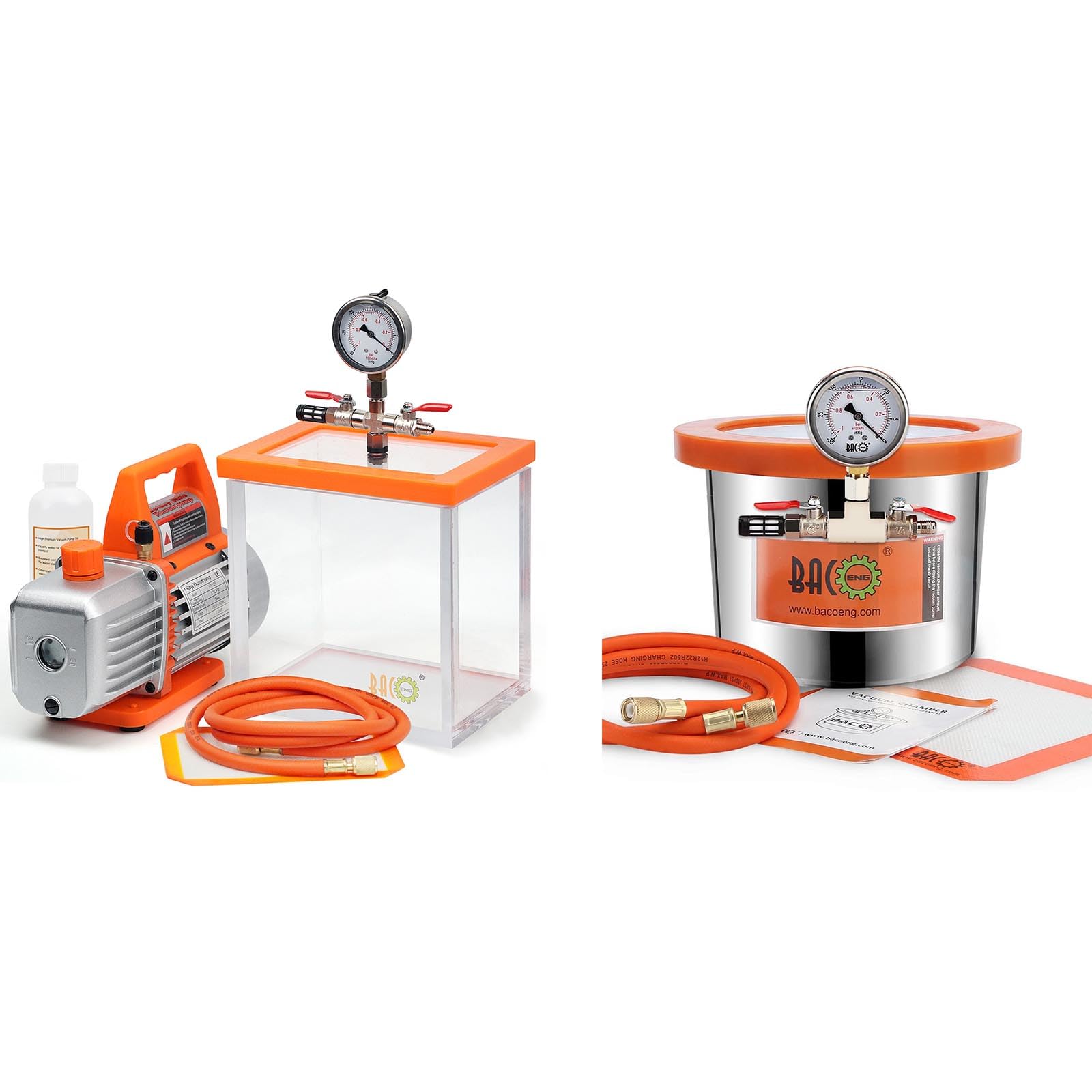 BACOENG 2Gal Acrylic Vacuum Chamber & 1.5Gal Glass Lid Vacuum Chmaber with Pump