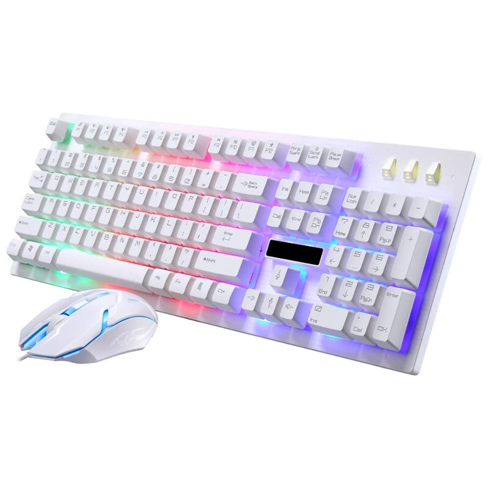 Teclado y ratón para PC con cable USB combo retroiluminado LED color blanco