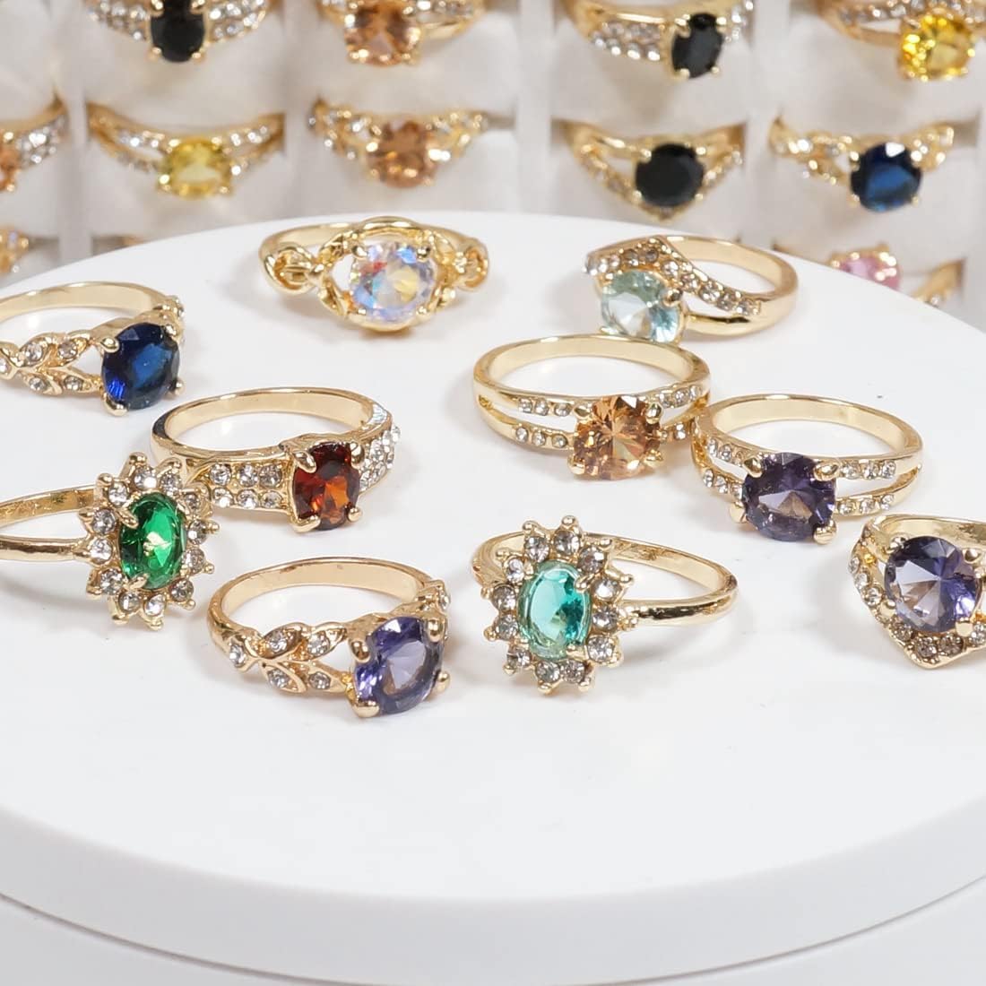 50PCS Fashion Wholesale Lots,Bulk Rings Colorful Rhinestone Ring for Boutique Resale (50PCS OPP Bag) - Image 2