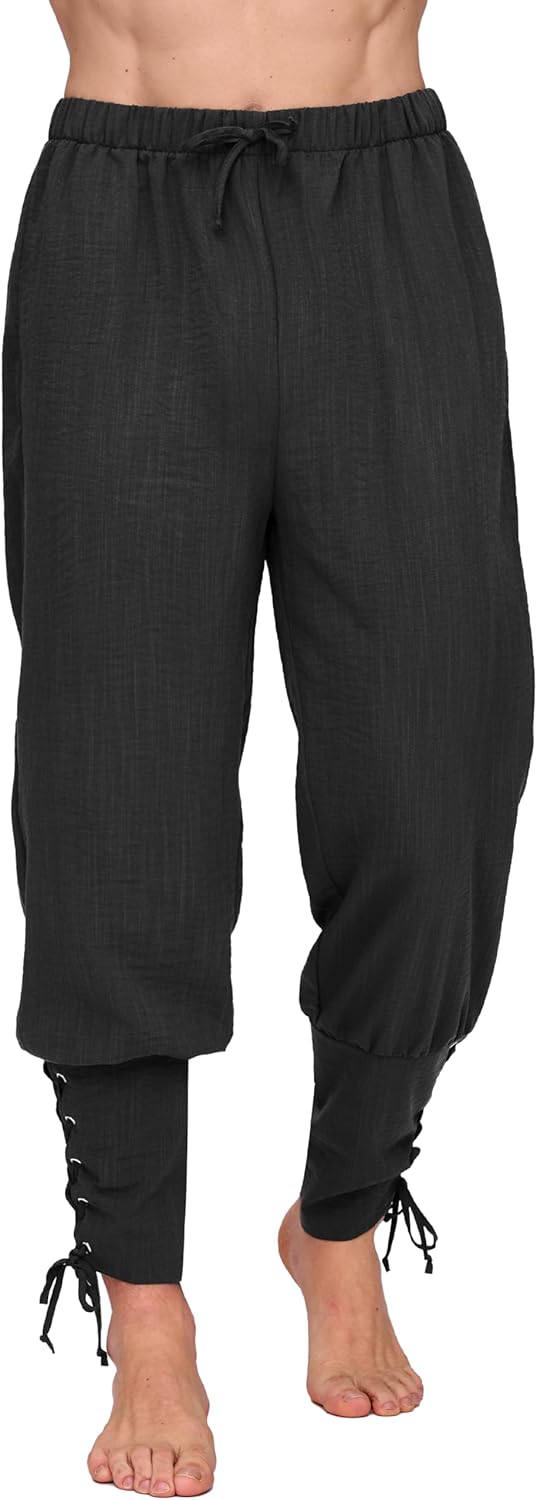 Spooktacular Creations Men Halloween Medieval Renaissance Pants With Pocket, Ankle Banded Pirate Pants, Viking Costume - Image 2