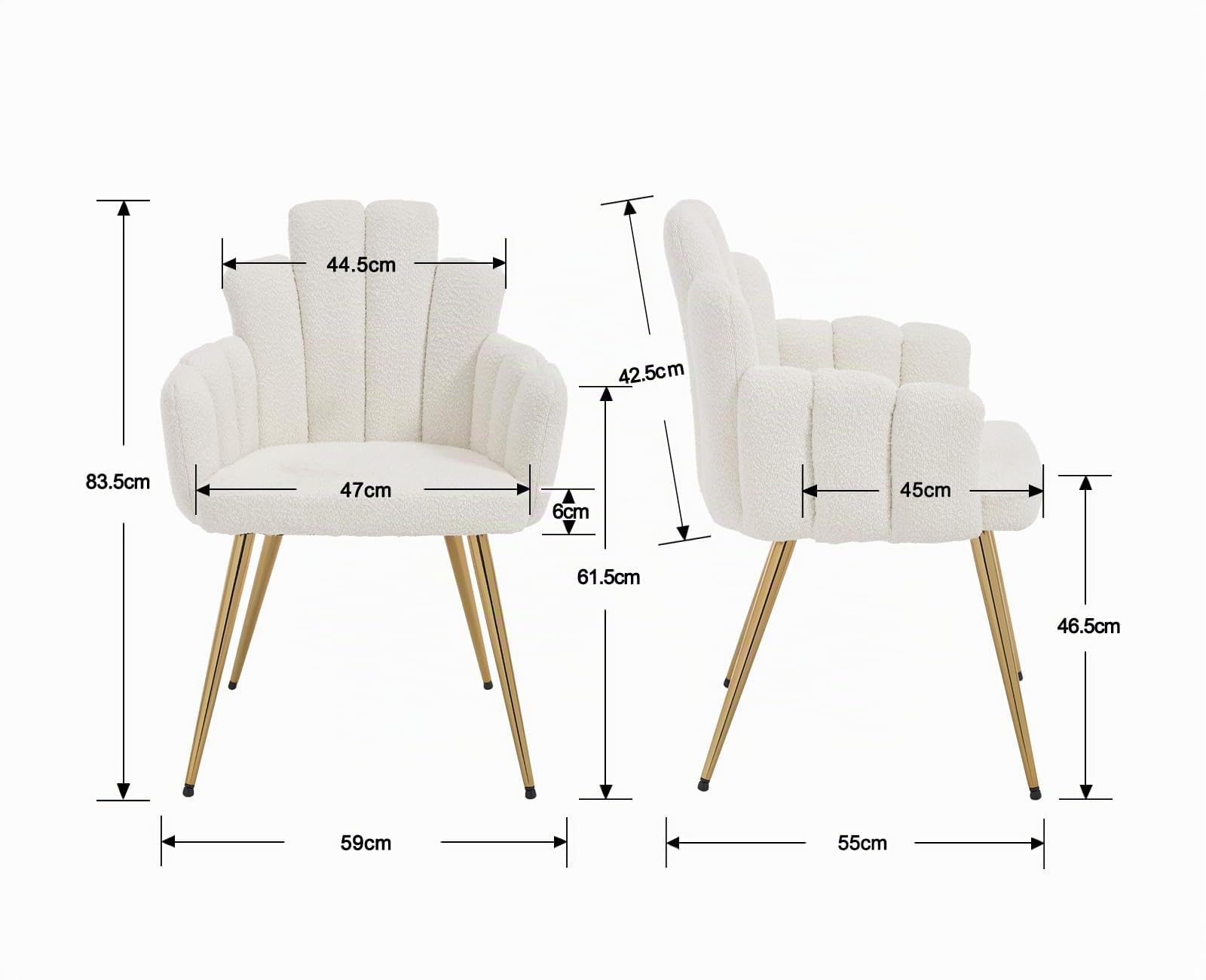 chairus Esszimmerstühle 2er Set Kunstfell gepolsterter Armlehnensessel Weiß