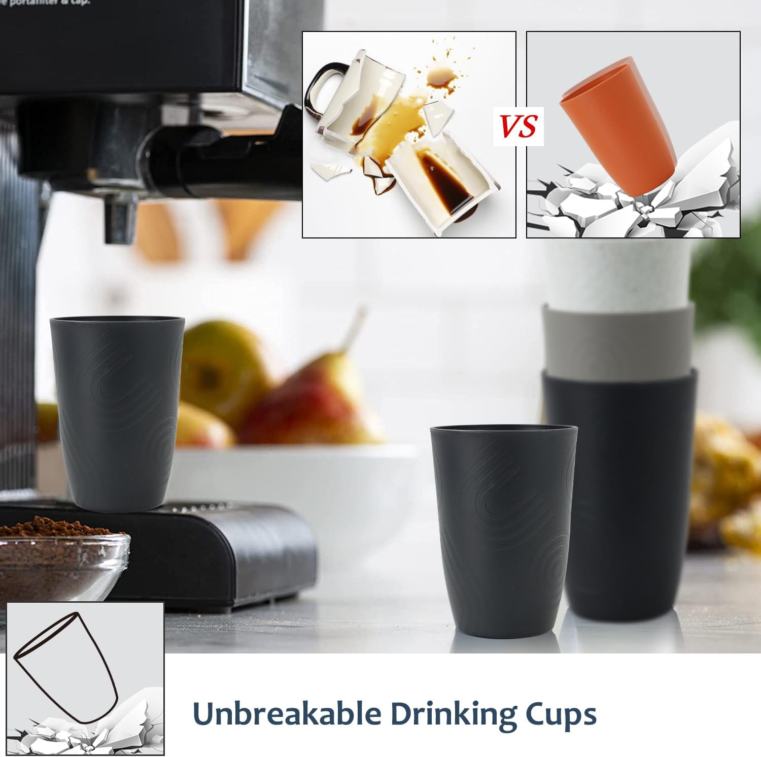 Homienly Drinking Glasses 16oz Wheat Straw Cups-Stackable and Reusable Cups, Alternative to Plastic Cups for Iced Coffee, Smoothies,Iced Tea-Black Grey - Image 5