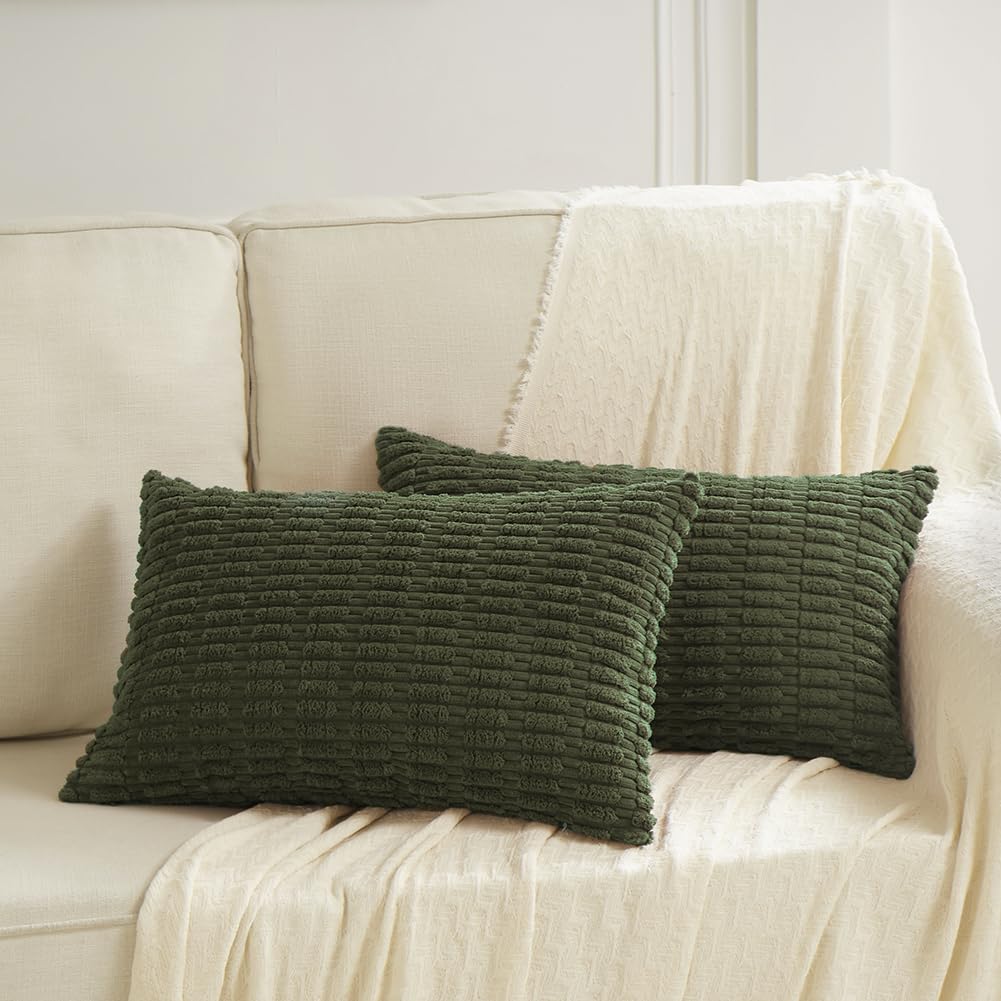 Fancy Homi 2 Packs Boho Olive Green Decorative Throw Pillow Covers 14x24 Inch for Couch Bed Sofa Rustic